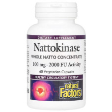 Комплекс для профілактики тиску та кровообігу Natural Factors Nattokinase, Whole Natto Concentrate 100 mg 60 Veg Caps