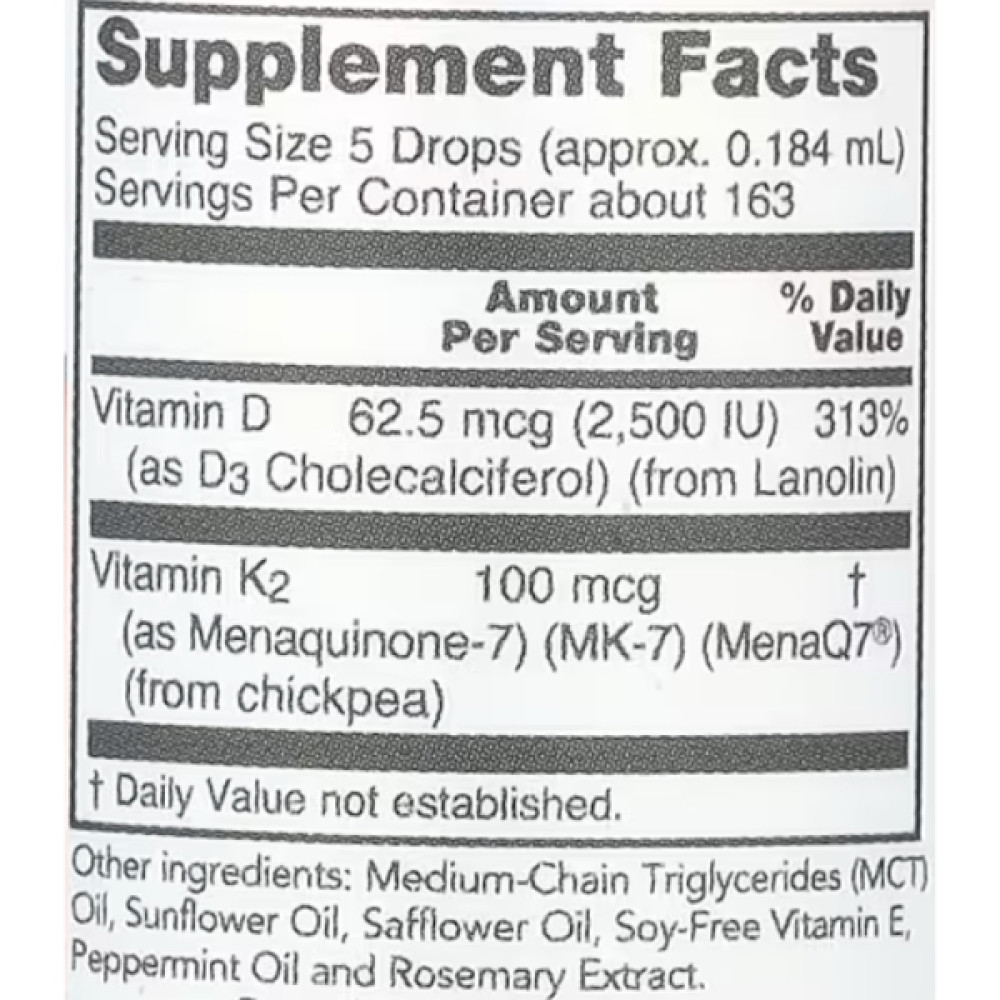 Комплекс Вітамін D3+K2 Protocol for Life Balance Liquid D3 & MK-7 30 ml /163 servings/