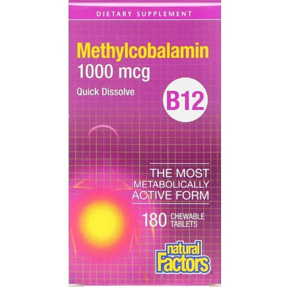 Вітамін Б12 Natural Factors Vitamin B12 Methylcobalamin Quick Dissolve 1000 mcg 180 Chewable Tabs