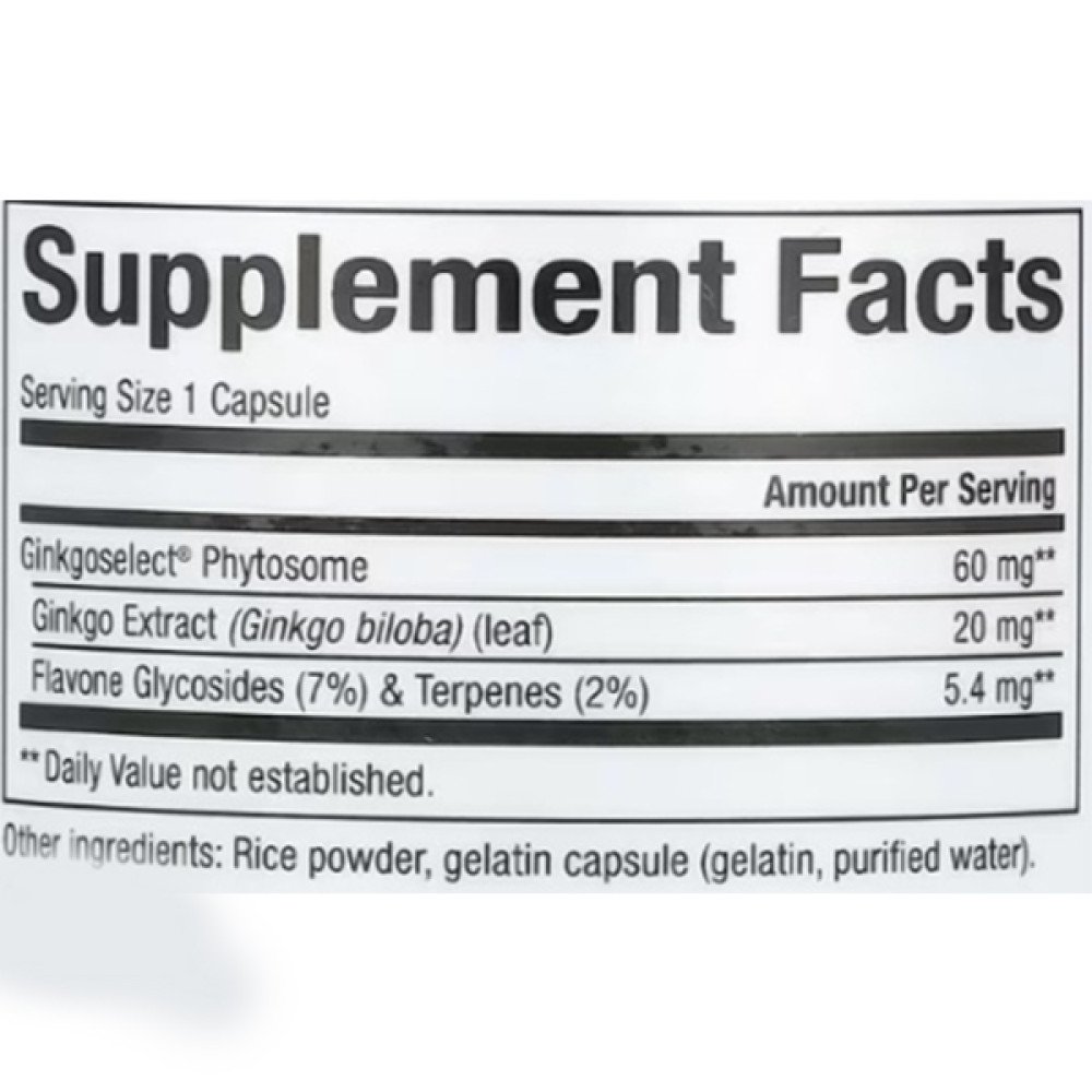 Комплекс для профілактики роботи головного мозку Natural Factors Herbal Factors Ginkgo Biloba Phytosome 60 Caps
