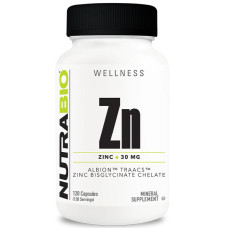 Мікроелемент Цинк для спорту NutraBio Zinc Bisglycinate Chelated 30 mg 120 Caps