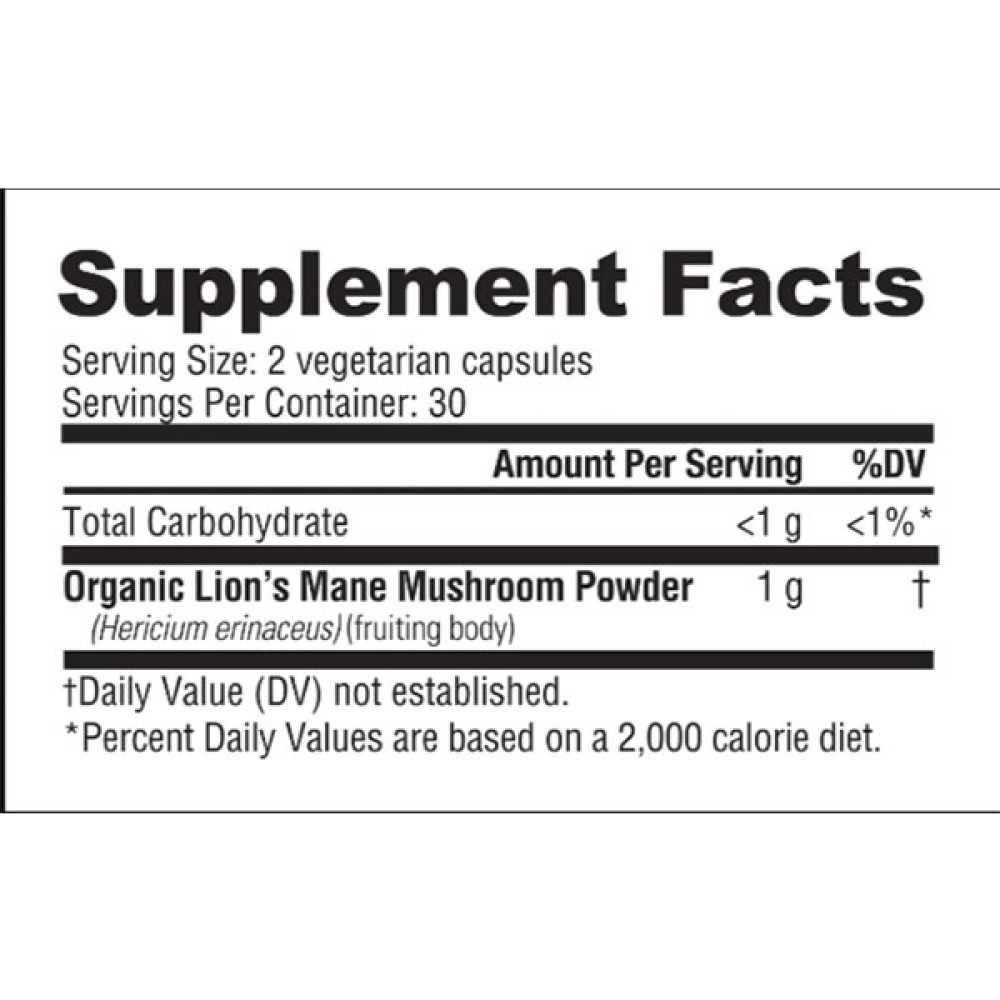 Грибний комплекс NutraBio Lion's Main Organic Mushroom Powder 500 mg 60 Caps