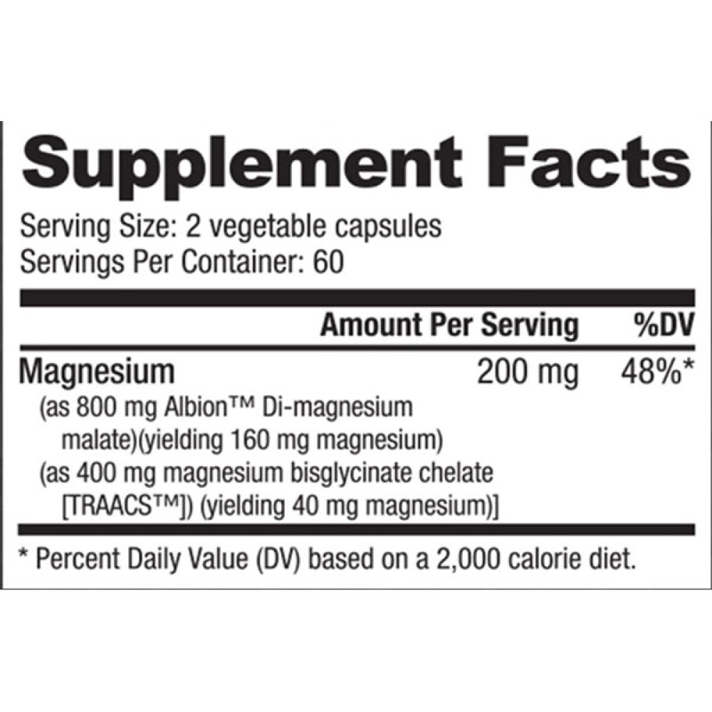 Мікроелемент Магній для спорту NutraBio Magnesium Bisglycinate Chelated & DI-Magnesium Malate 120 Caps