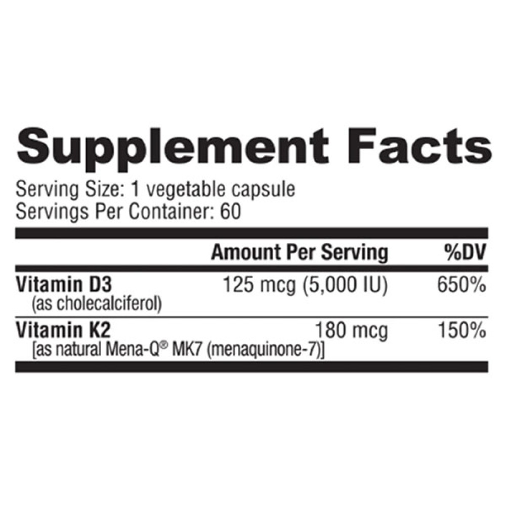 Вітамін D3+K2 для спорту NutraBio Vitamin D3/K2 60 Caps