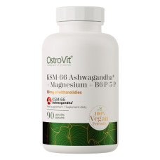 Ашфаганда для спорту OstroVit Vege KSM-66 Ashwagandha + Magnesium + B6 P-5-P 10 mg of withanolidies 90 Caps