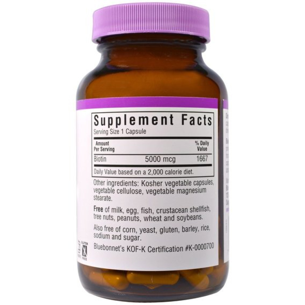 Біотин Bluebonnet Nutrition Biotin 5000 mcg 60 Veg Caps BLB0447