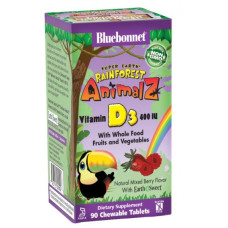 Вітамін D Bluebonnet Nutrition Rainforest Animalz Vitamin D3 400 IU for kids 90 Chewable Tabs Natural Mixed Berry Flavor