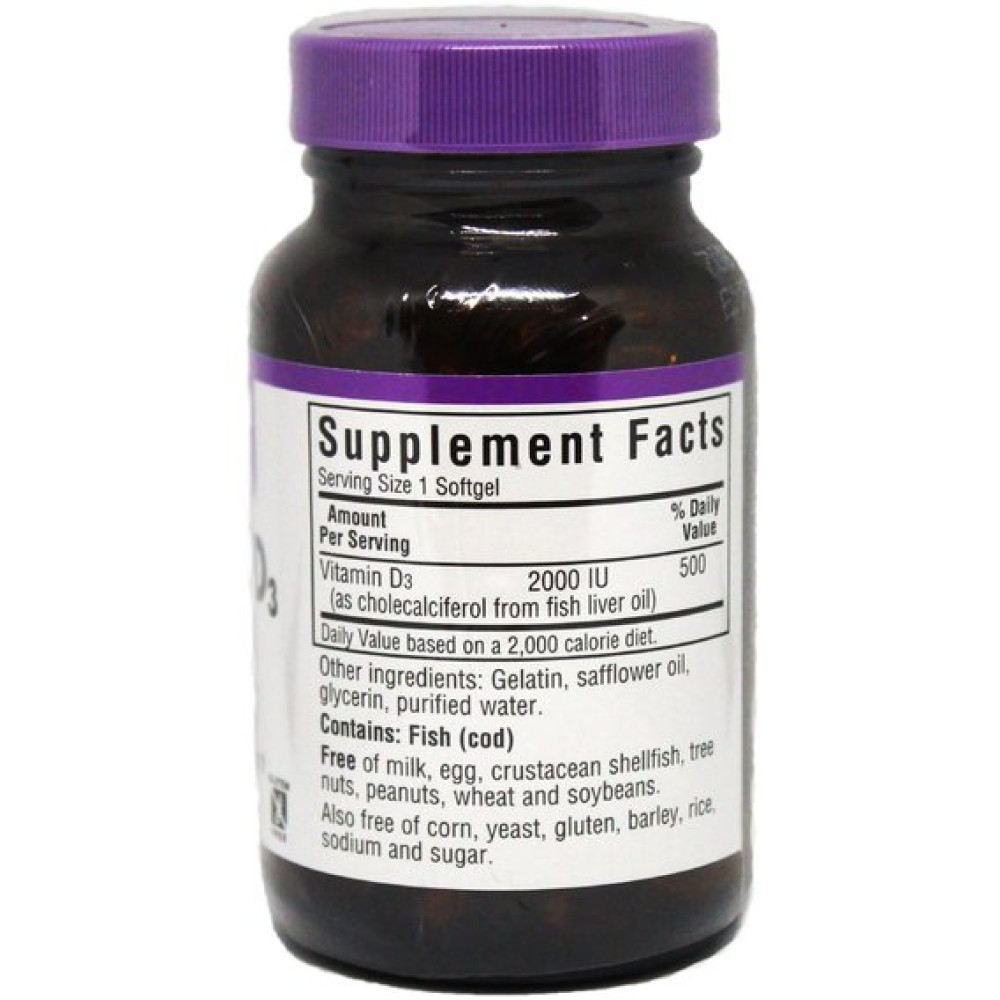 Вітамін D Bluebonnet Nutrition Vitamin D3 2000IU 100 Softgels BLB0317
