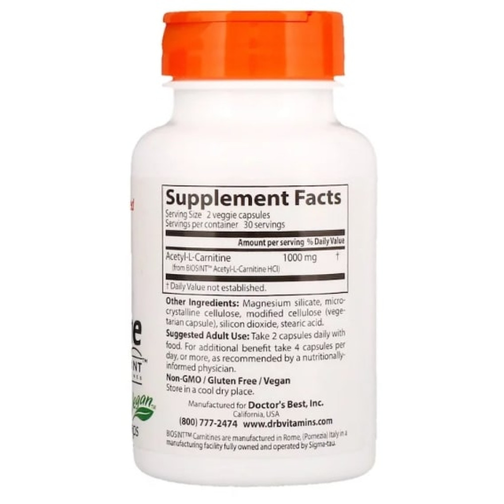 Комплекс Ацетил/Карнітін Doctor's Best Acetyl-L-Carnitine with Biosint Carnitines 500 mg 60 Caps DRB-00105