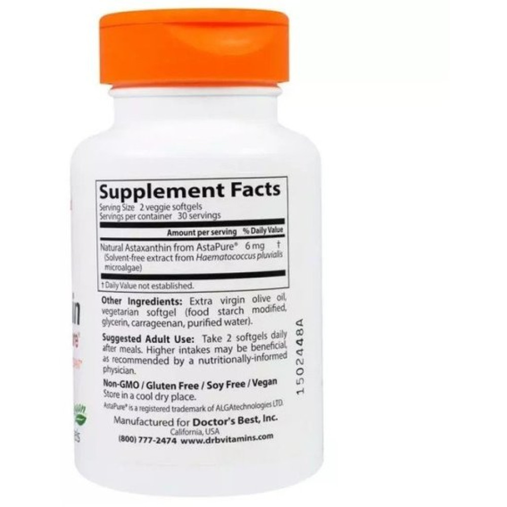 Астаксантін Doctor's Best Astaxanthin with AstaPure 6 mg 90 Veg Softgels DRB-00367