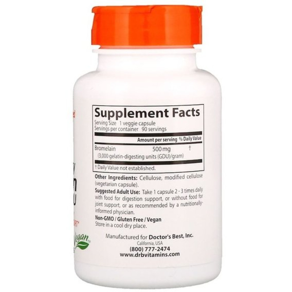 Бромелайн Doctor's Best Bromelain 3000 GDU, High Potency 500 mg 90 Veg Caps DRB00215