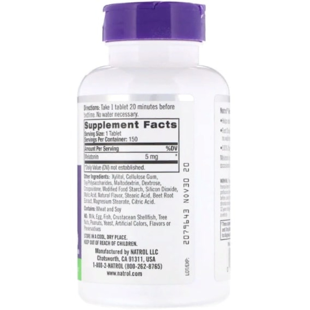 Мелатонін для сну Natrol Melatonin Fast Dissolve, Extra Strength 5 mg 150 Tabs Strawberry NTL-07144