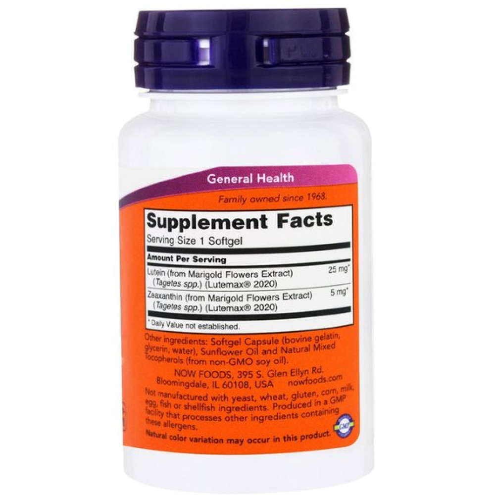 Комплекс для профілактики зору NOW Foods Lutein & Zeaxanthin 60 Softgels