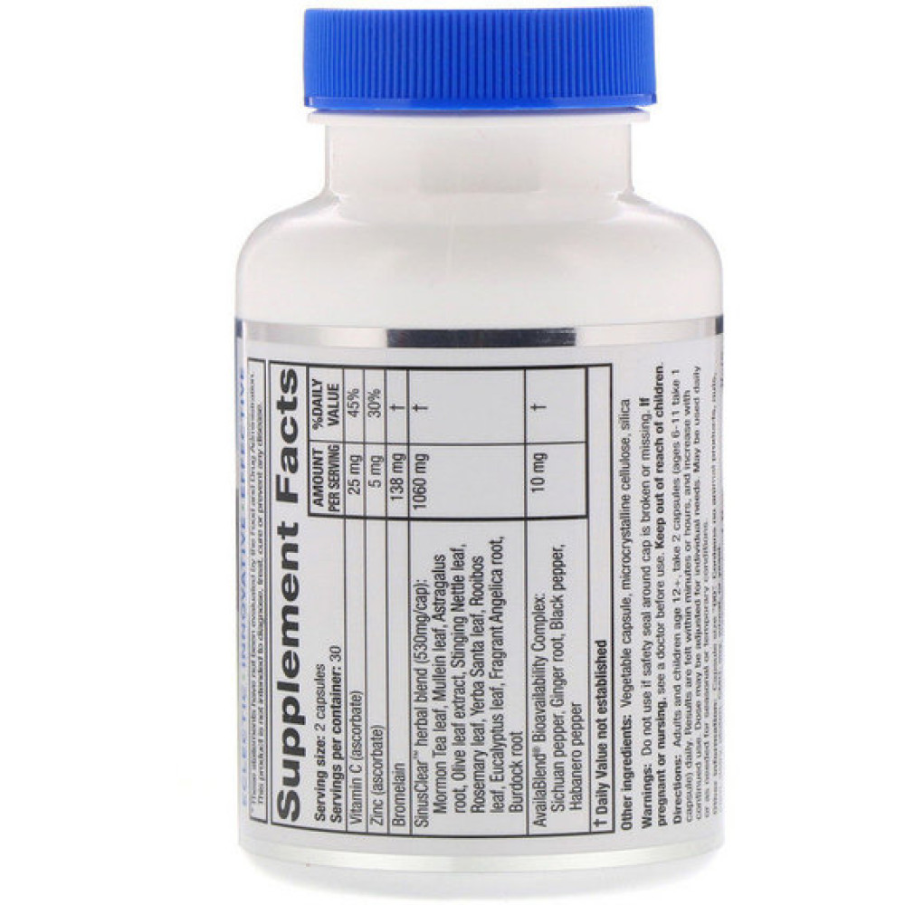 Натуральна добавка для імунітету RidgeCrest Herbals SinusClear 60 Veg Caps RCH587