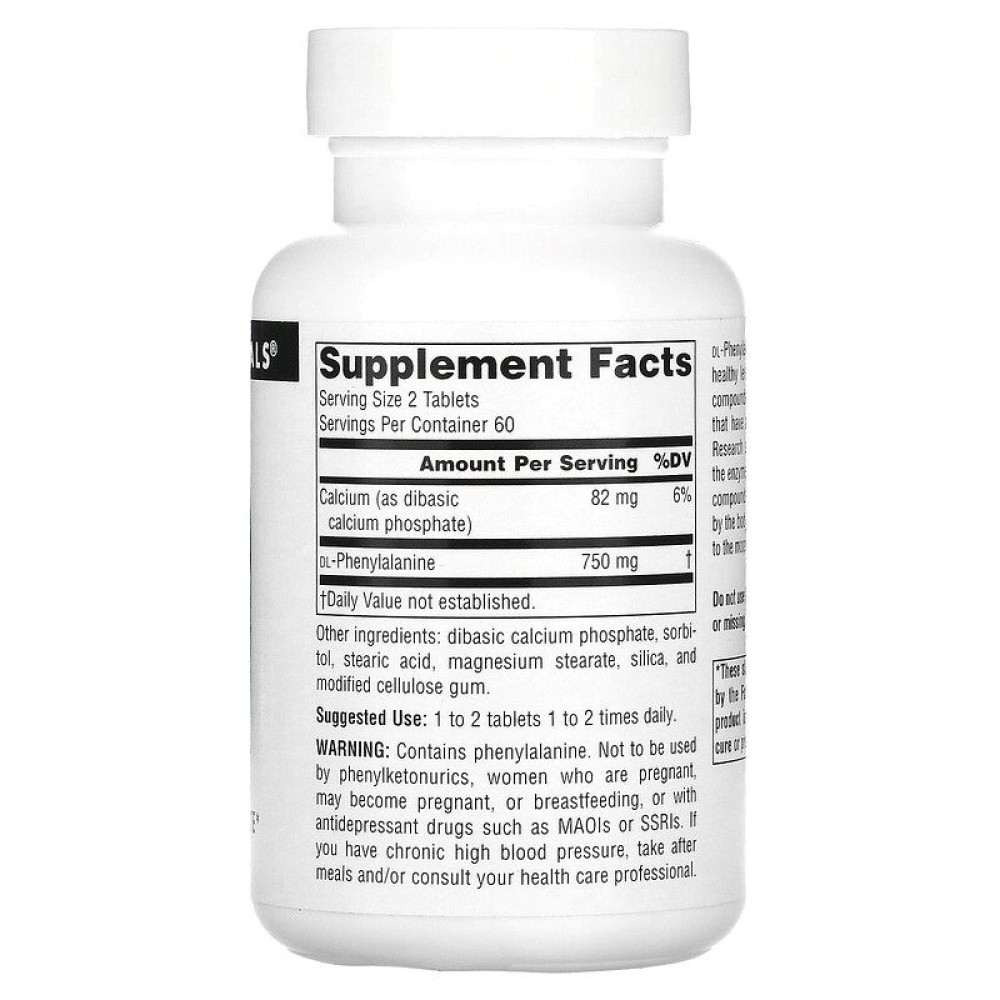 Фенілаланін Source Naturals DLPA 375 mg 120 Tabs