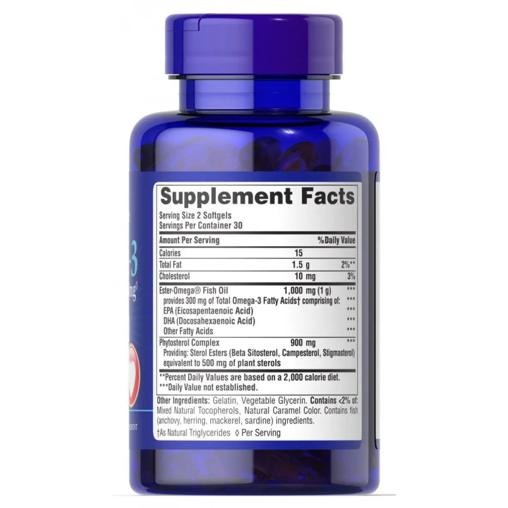 Омега 3 Puritan's Pride Omega-3 Fish Oil 1000 mg Plus Cholesterol Support 60 Softgels