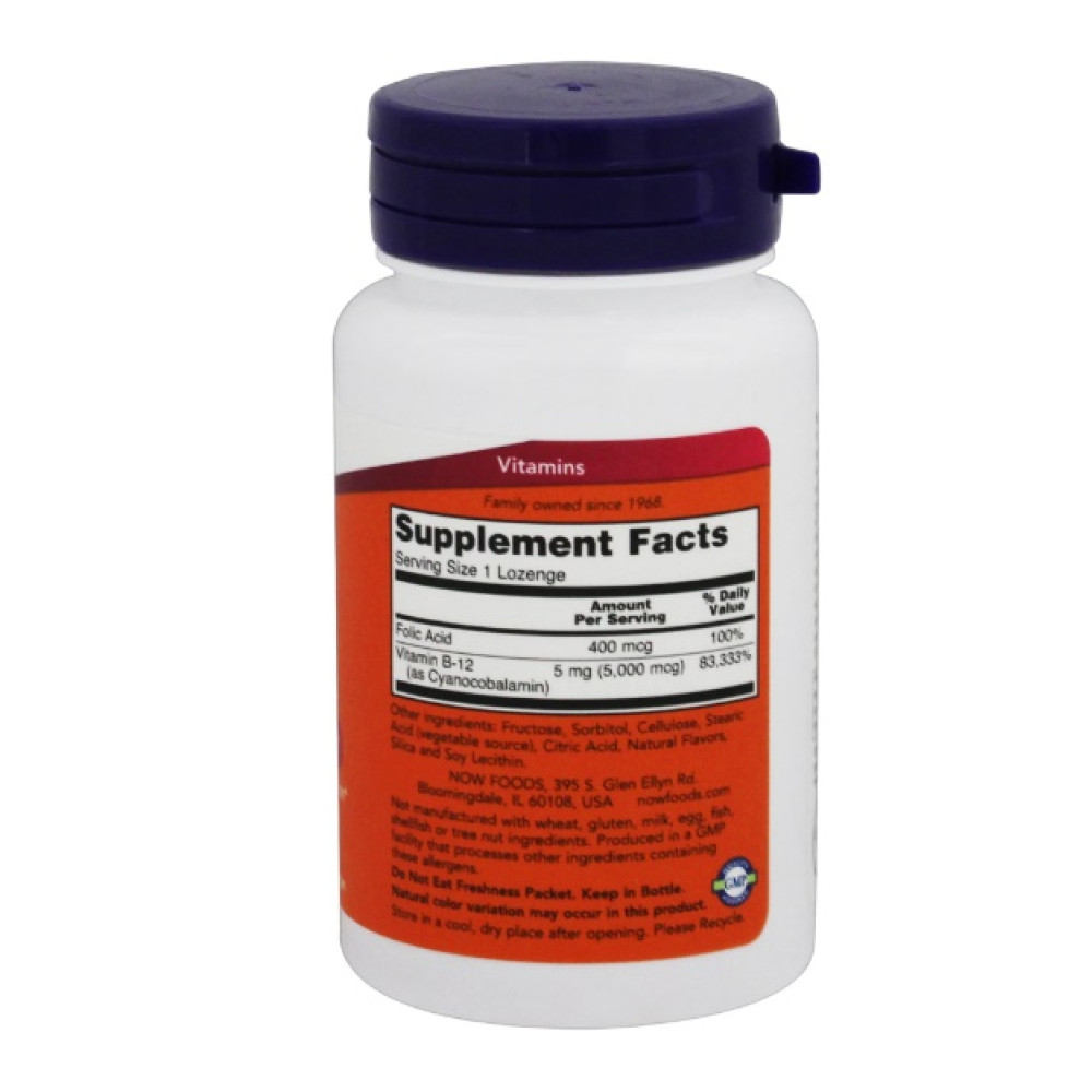 Вітамін Б12 NOW Foods B-12 5000mсg with Folic Acid 60 Lozenges