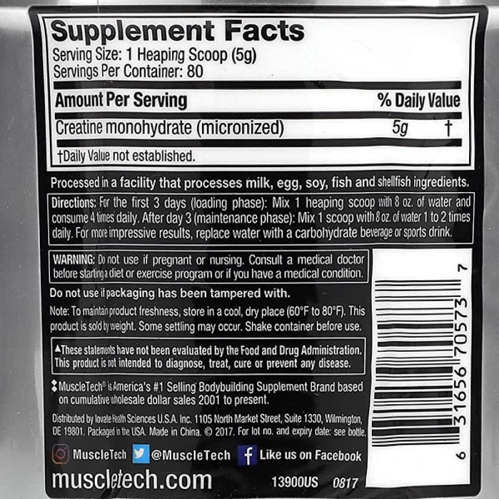 Креатин моногідрат MuscleTech Essential Series Platinum 100 % Creatine 400 g /80 servings/ Unflavored