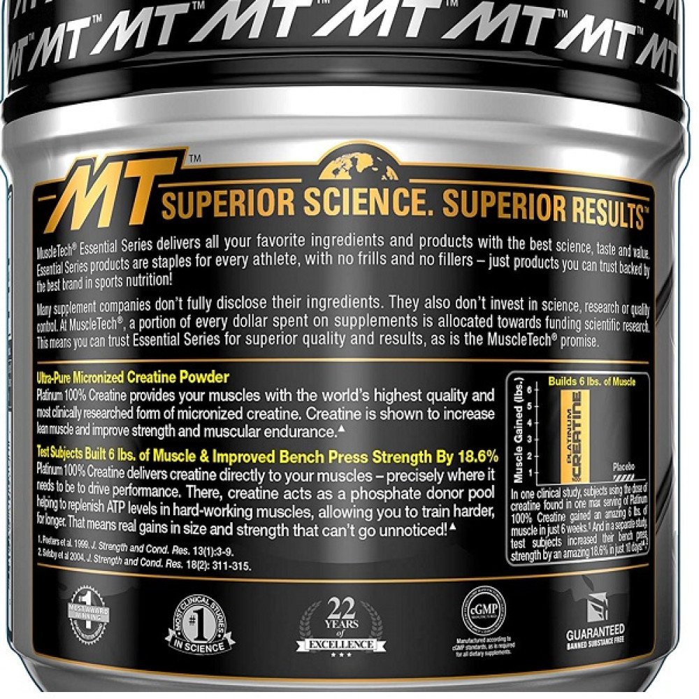 Креатин моногідрат MuscleTech Essential Series Platinum 100 % Creatine 400 g /80 servings/ Unflavored