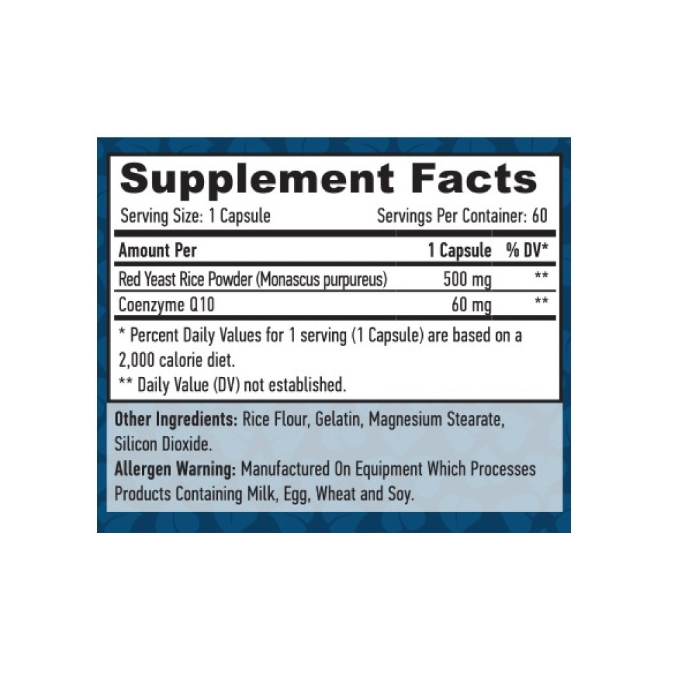 Коензим Haya Labs Co-Q10 60 mg & Red Yeast Rice 500 mg 60 Caps