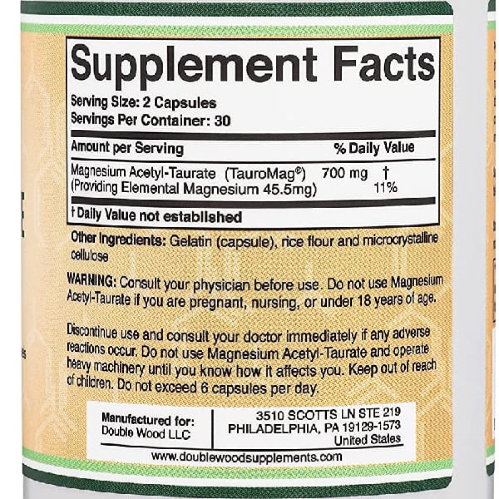 Мікроелемент Магній Double Wood Magnesium Acetyl-Taurate 700 mg 60 Caps