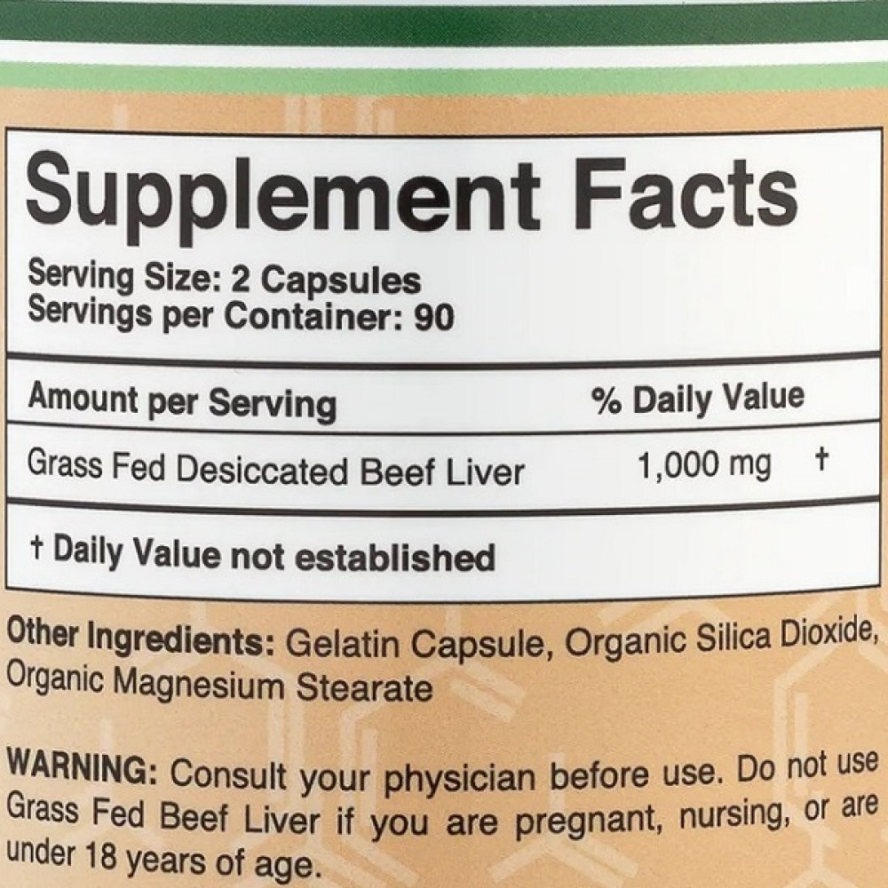 Мультивітаміни Double Wood Grass Fed Beef Liver 1000 mg (2 caps per serving) 180 Caps