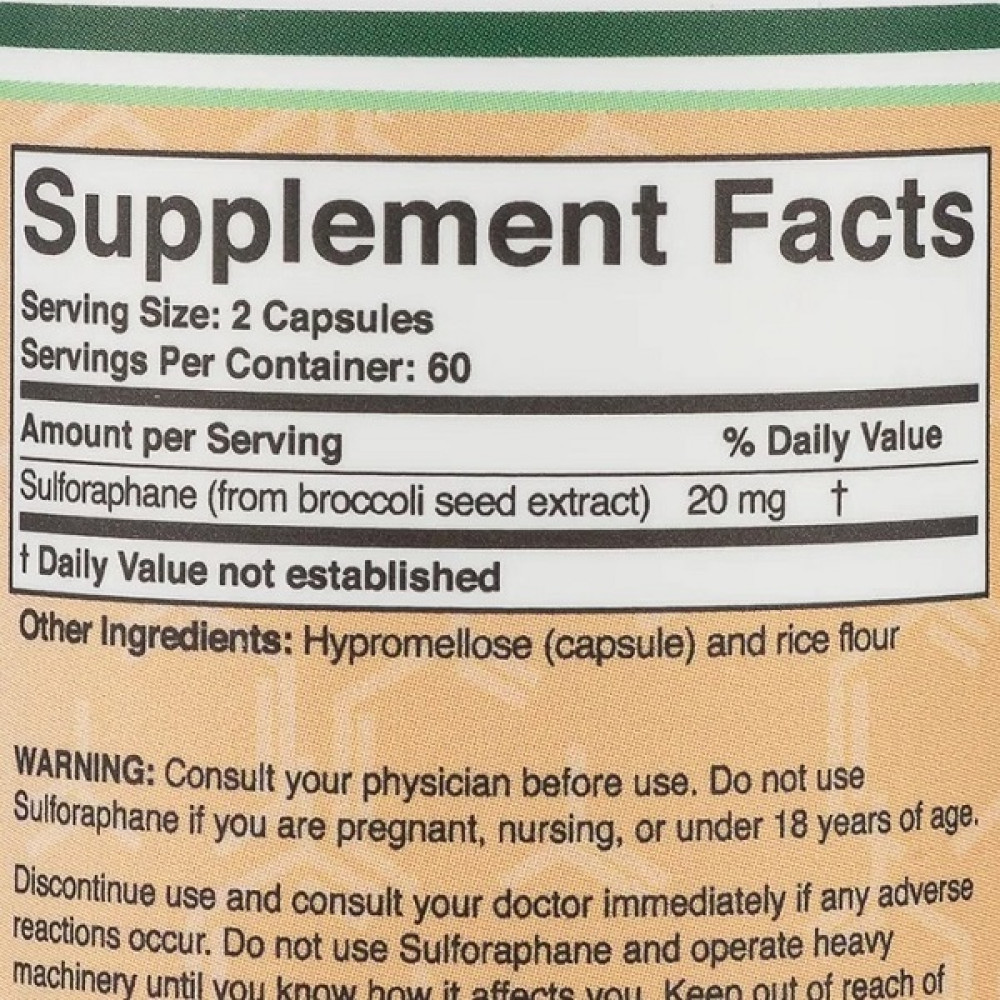 Суміш екстрактів Double Wood Sulforaphane 20 mg (2 caps per serving) 120 Caps