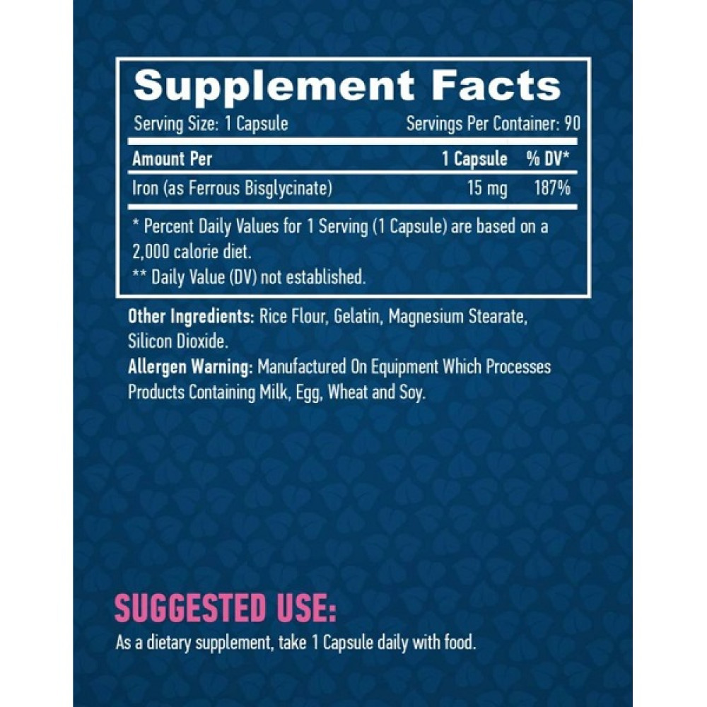 Мікроелемент Залізо Haya Labs Chelated Iron 15 mg 90 Caps