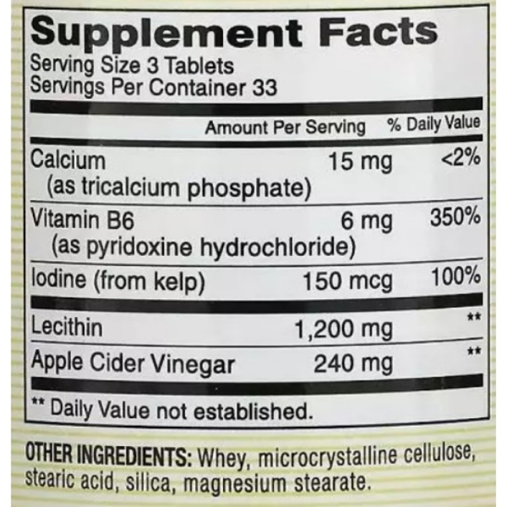 Лецитин Mason Natural Lecithin With Kelp/Vitamin B 6 Plus Cider Vinegar Extra Strength 100 Tabs