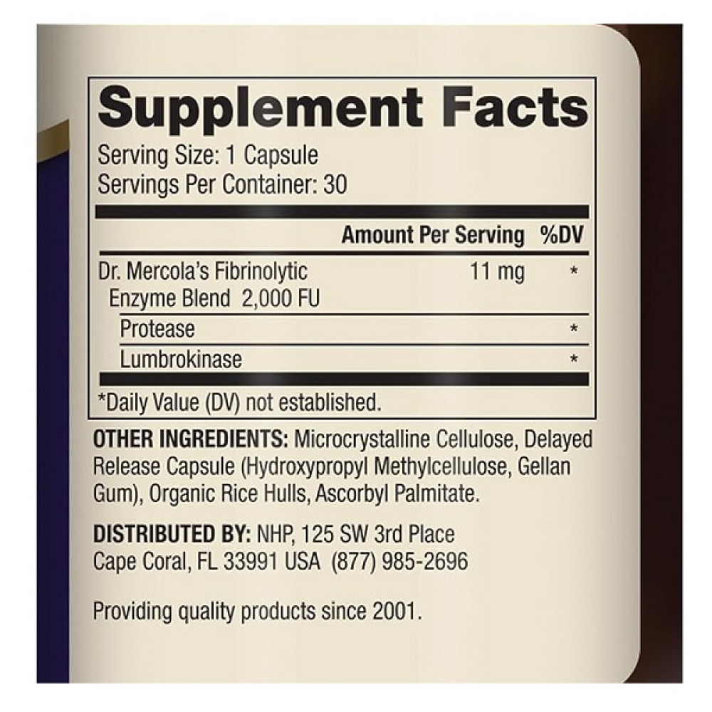 Комплекс для профілактики тиску та кровообігу Dr. Mercola Lumbrokinase Enzymes 30 Caps