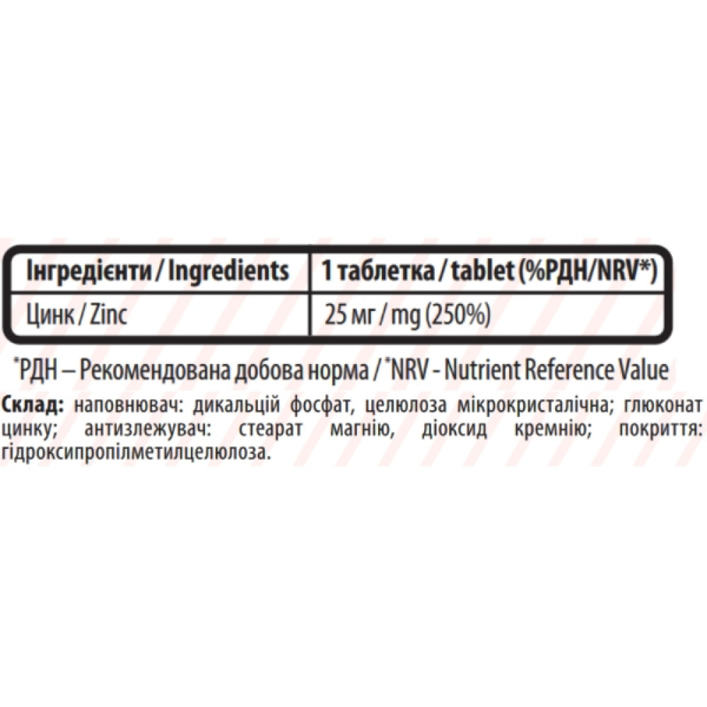 Мікроелемент Цинк для спорту Sporter Zinc Gluconate 25 mg 90 Tabs