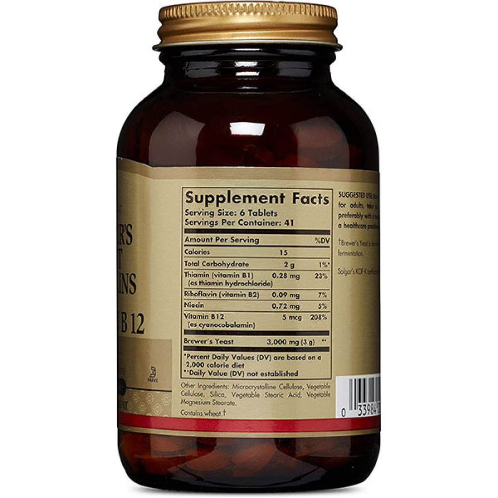 Пивні дріжджі Solgar Brewer's Yeast, 7 1/2 Grains with Vitamin B12 250 Tabs