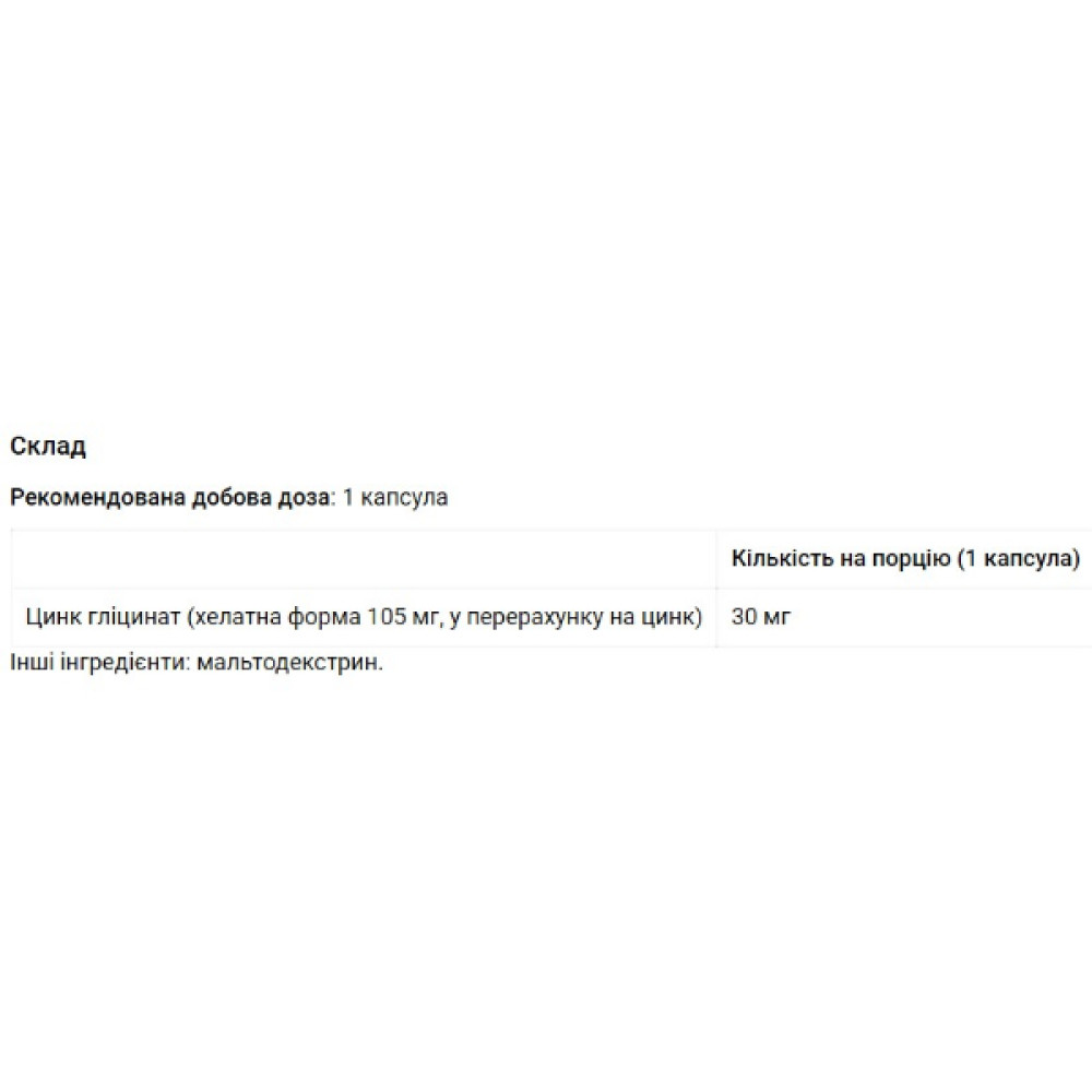 Мікроелемент Цинк My Nutri Week Chelated Zink 30 mg 60 Caps
