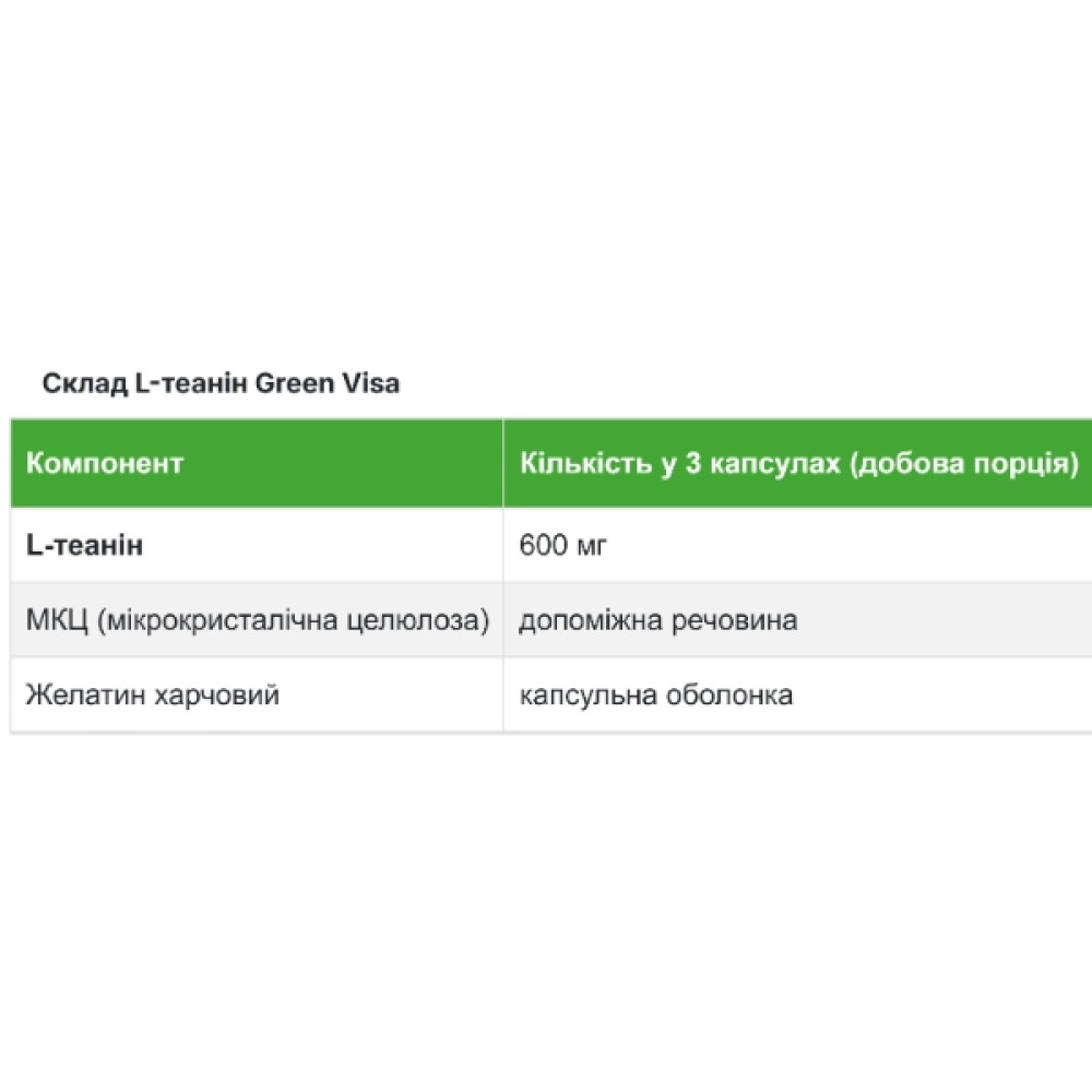 Теанін Green Visa L-Theanine 600 mg 60 Caps