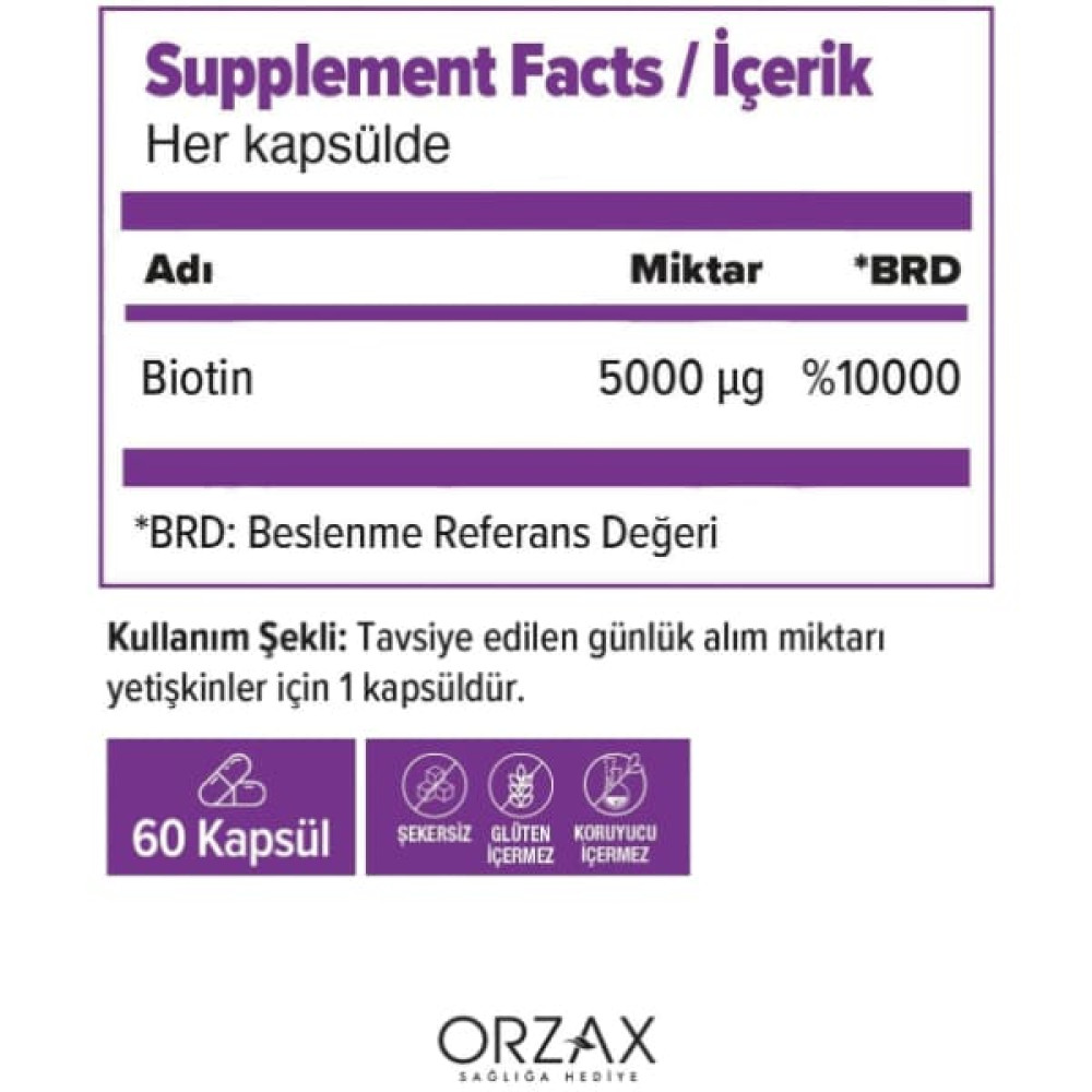 Біотин Orzax Ocean Biotin 5000 mcg 60 Caps