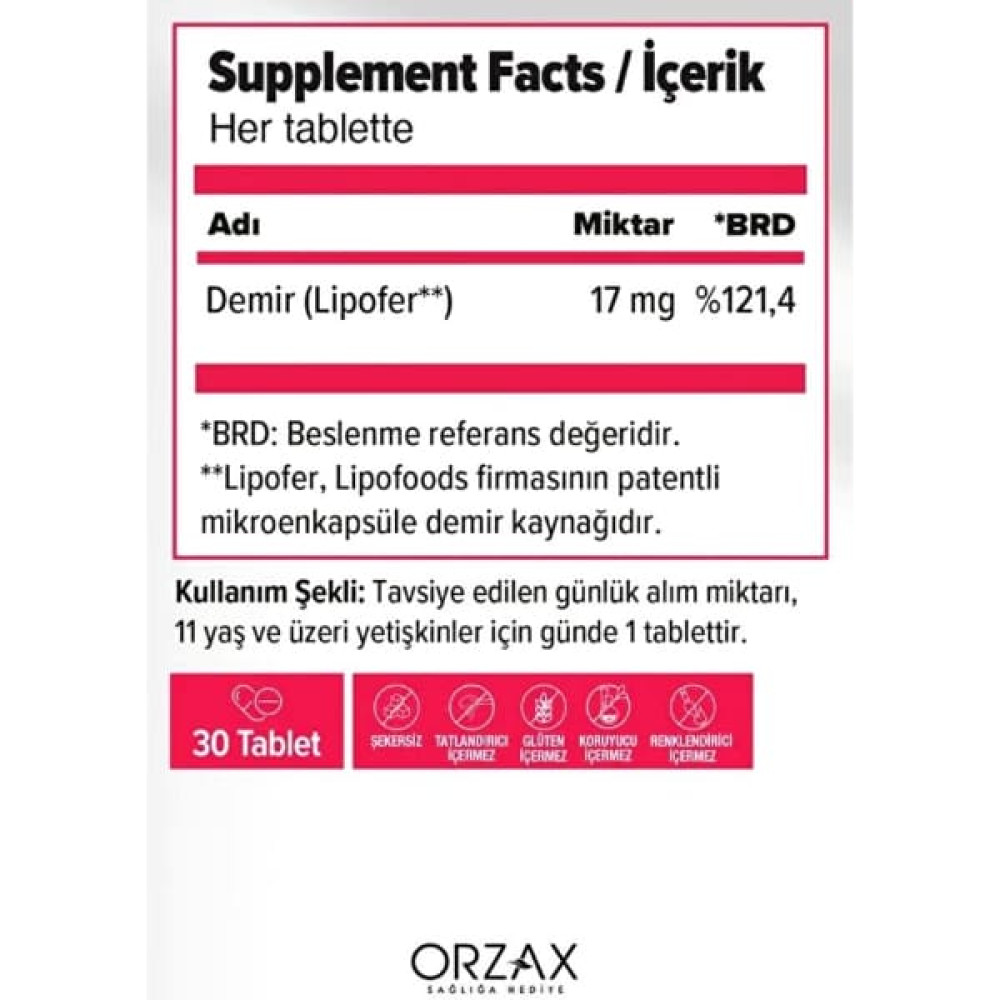 Мікроелемент Залізо Orzax Ocean Microfer 17 mg 30 Tabs
