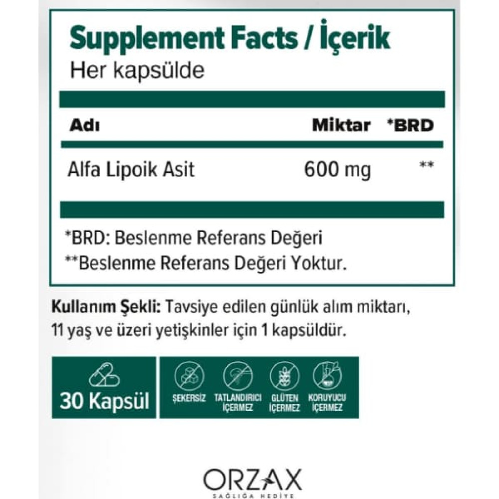 Альфа-ліпоєва кислота Orzax Ocean Alpha Lipoic Acid 600 mg 30 Caps