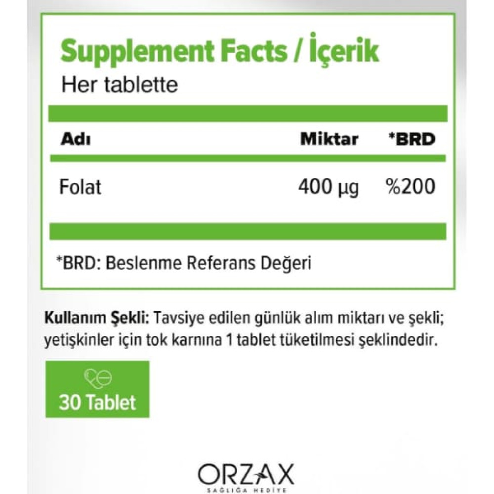 Фолієва кислота Orzax Ocean Methly Folat 400 mcg 30 Tabs