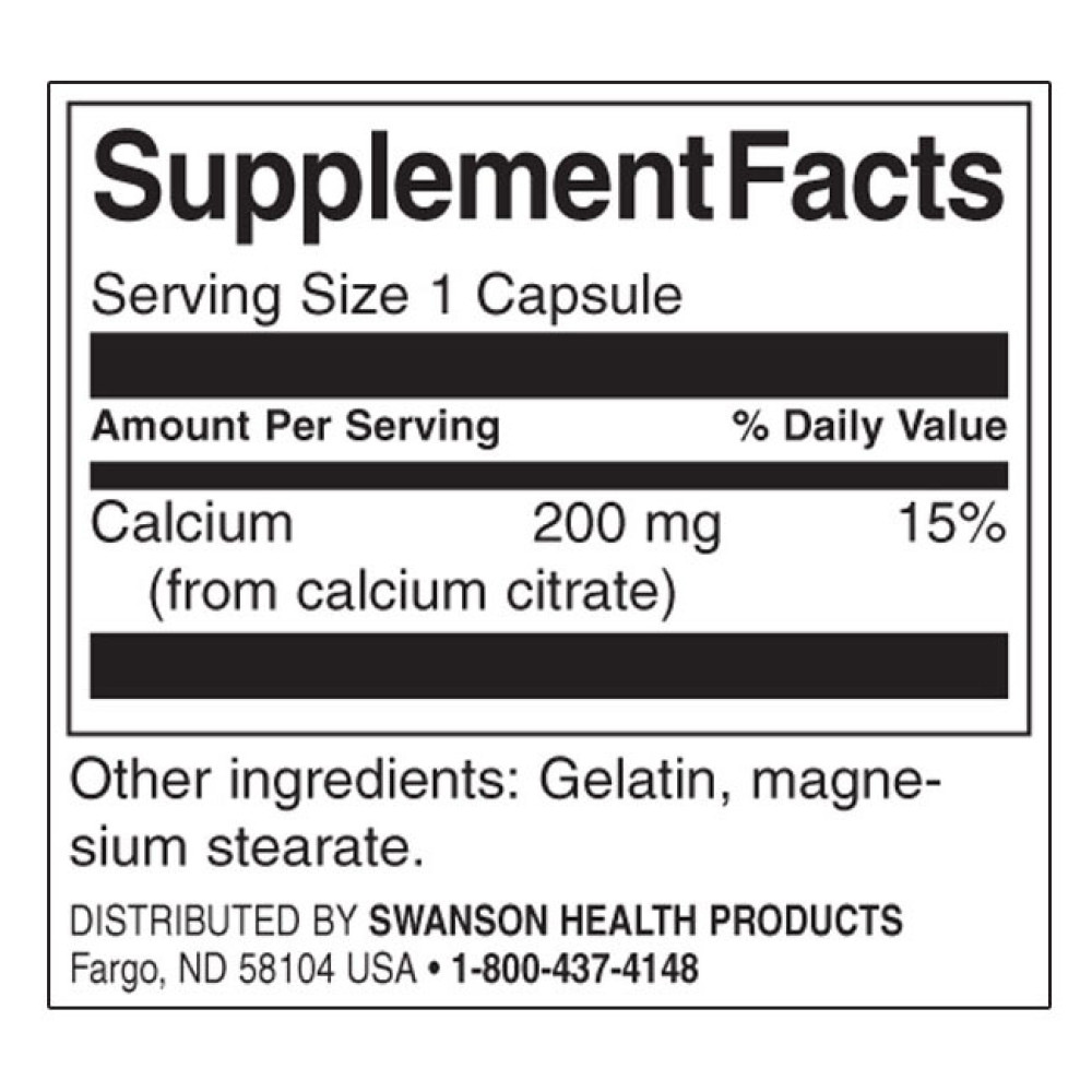 Мікроелемент Кальцій Swanson Calcium Citrate 200 mg 60 Caps