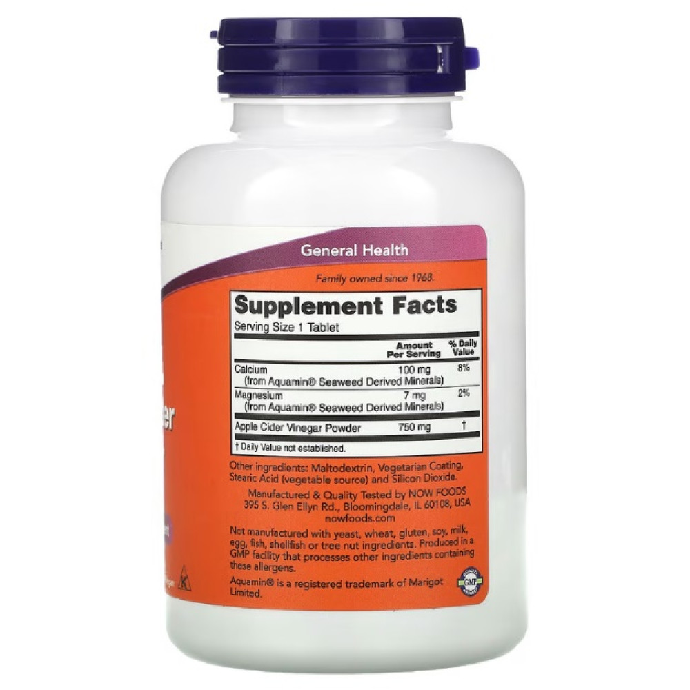 Яблучний оцет NOW Foods Apple Cider Vinegar 750 mg 180 Tabs