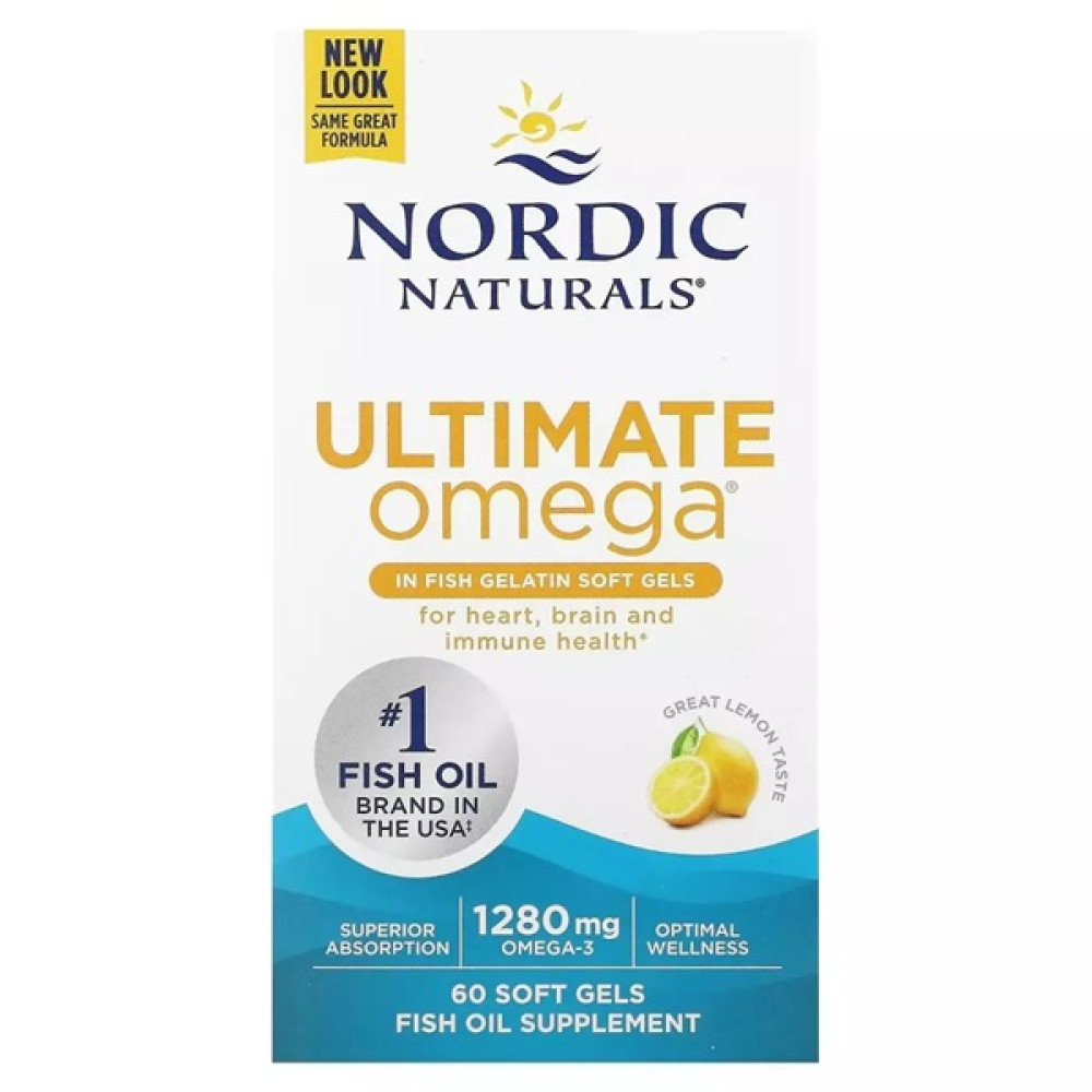 Омега 3 Nordic Naturals Ultimate Omega 1280 mg 60 Fish Softgels Lemon Flavor