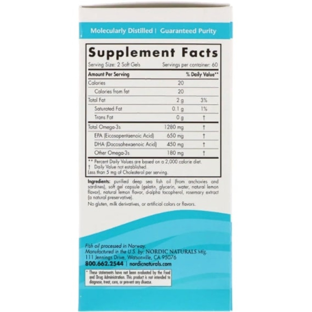 Омега 3 Nordic Naturals Ultimate Omega 1280 mg 120 Soft Gels Lemon NOR-02790