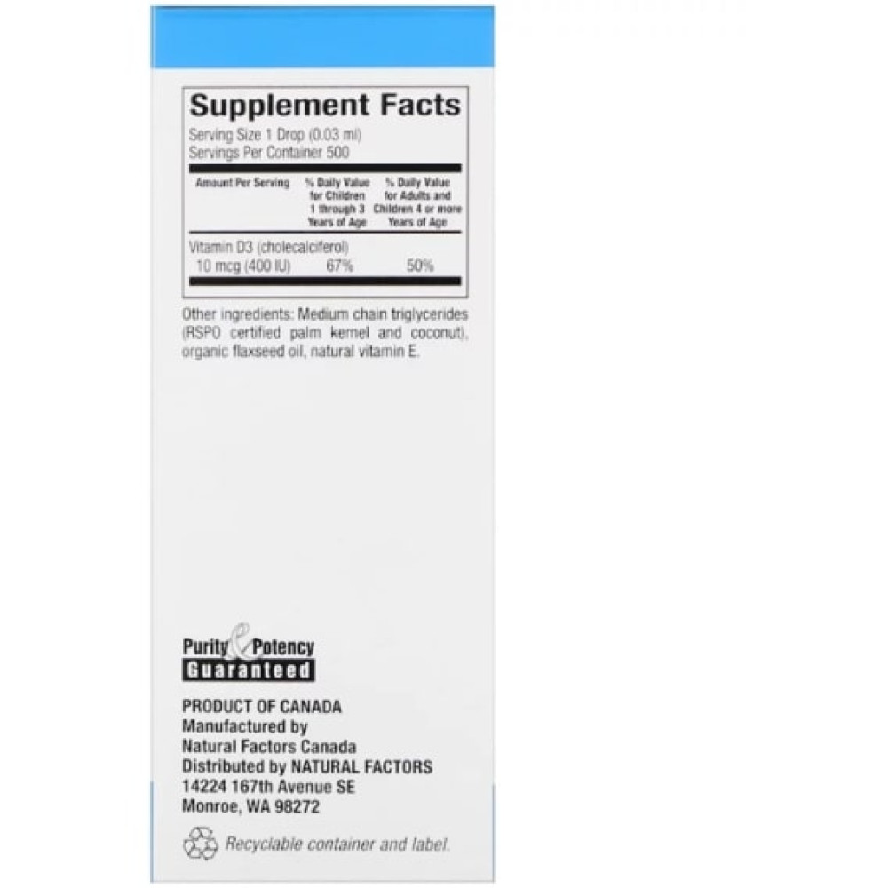 Вітамін D Natural Factors Vitamin D3 Drops 400 IU 15 ml Unflavored NFS-01058