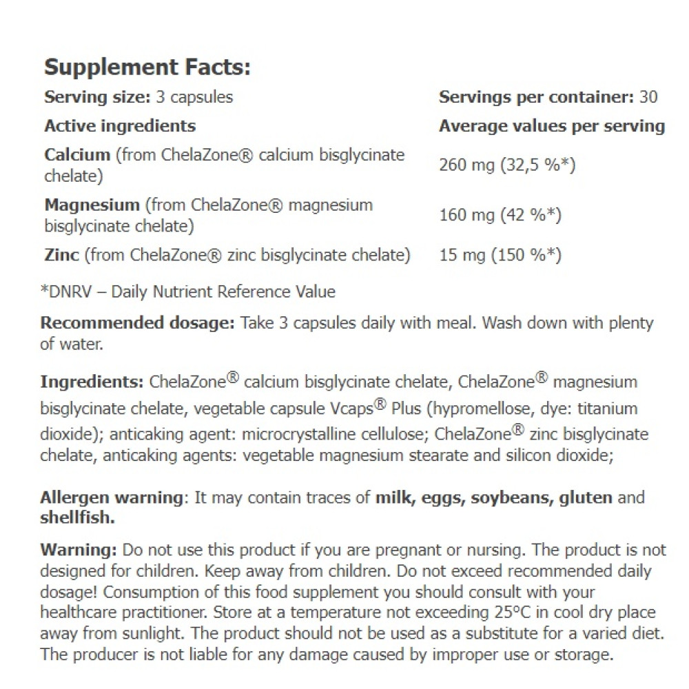 Мультимінерали для спорту Amix Nutrition ChelaZone MultiChel Ca+Mg+Zn Bisglycinate Chelate 90 Veg Caps