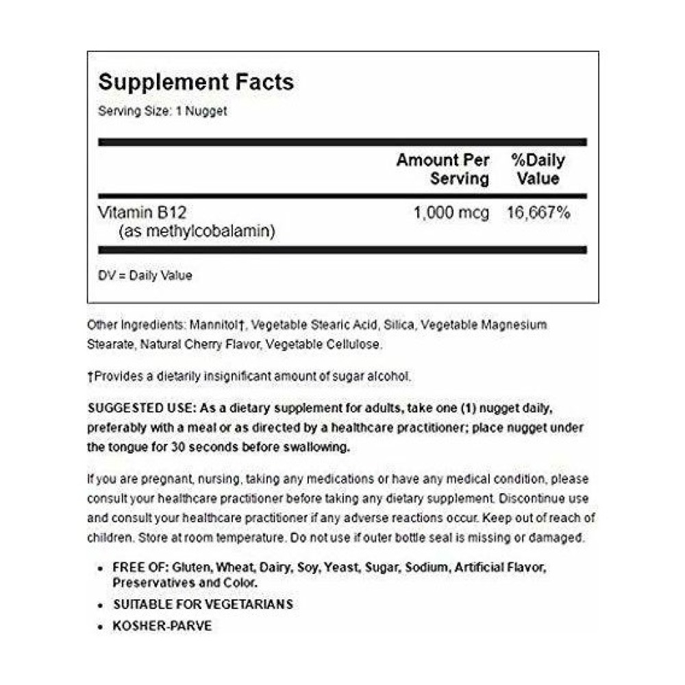 Вітамін Б12 Solgar Sublingual Methylcobalamin (Vitamin B12) 1000 mcg 30 Nuggets