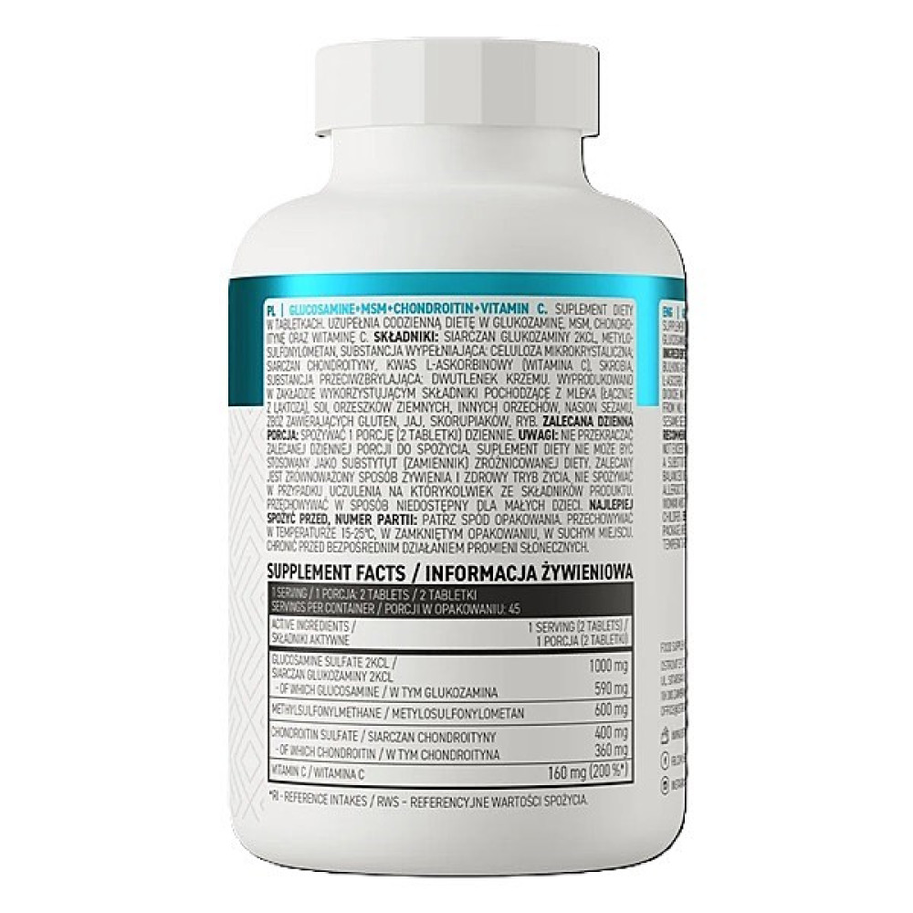 Хондропротектор (для спорту) OstroVit Glucosamine + Msm + Chondroitin + Vitamin C 90 Tabs