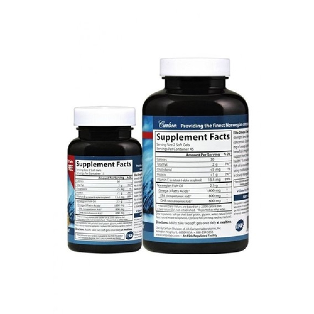 Омега 3 Carlson Labs Elite Omega-3 Gems 1600 mg 90+30 Soft Gels Lemon