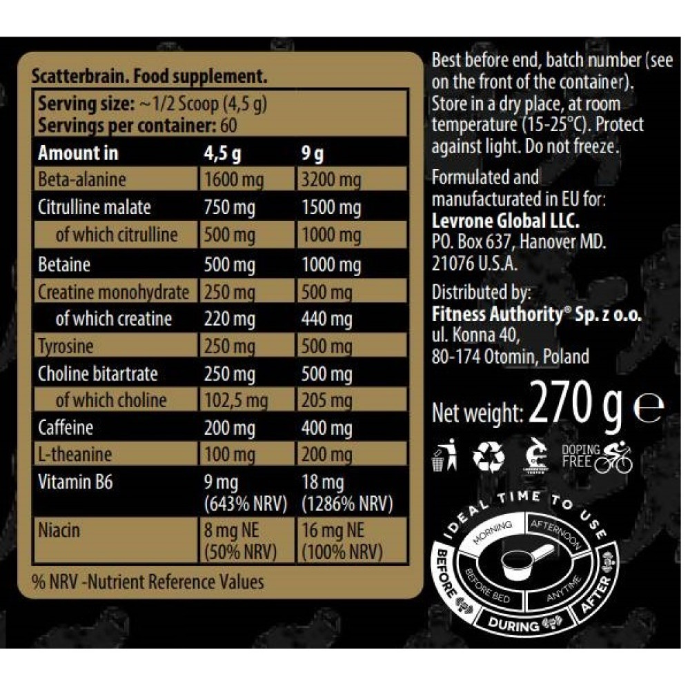 Комплекс до тренування Kevin Levrone Scatterbrain 270 g /60 servings/ Dragon fruit