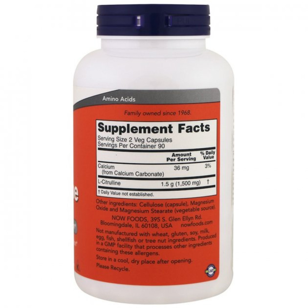 Цитрулін NOW Foods L-Citrulline 750 mg 180 Veg Caps