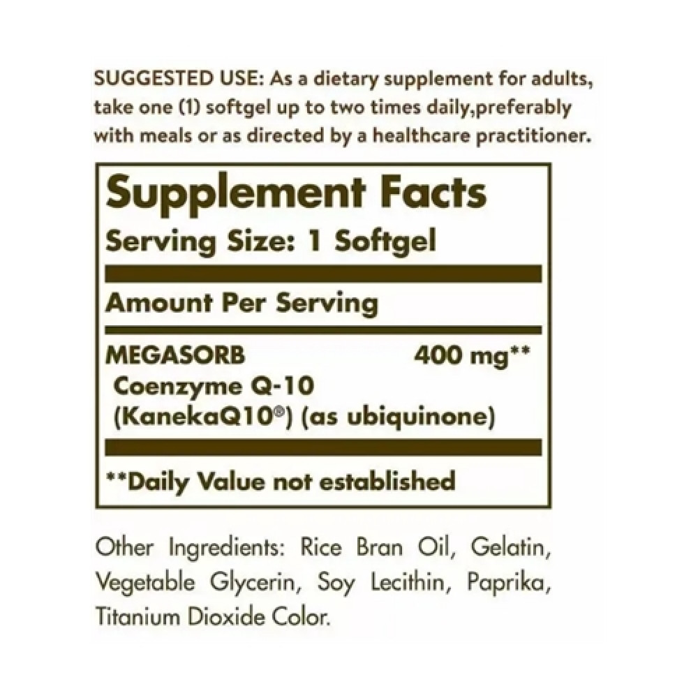 Коензим Solgar Megasorb CoQ-10 400 mg 30 Softgels